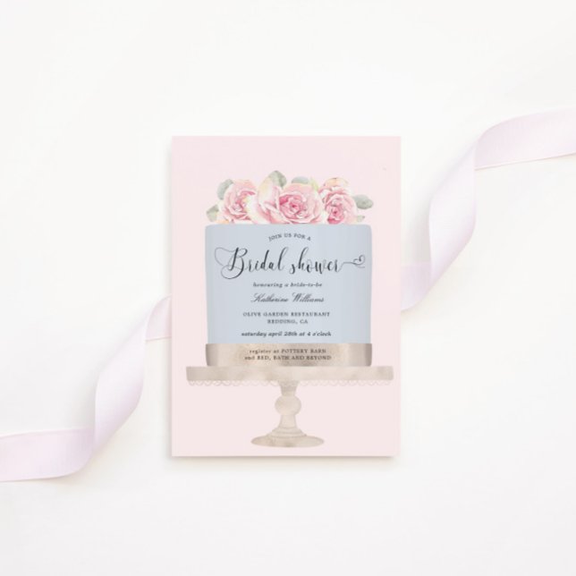Elegante rosa Blumenkuchen Bridal Dusche Einladung (Von Creator hochgeladen)