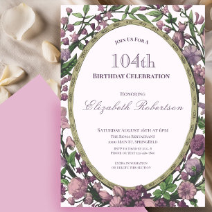 Elegante rosa Blumenrand Damen 104. Geburtstag Einladung