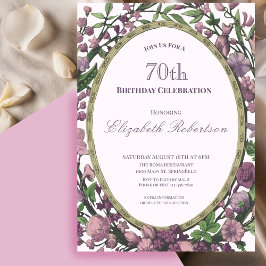 Elegante rosa Blumenrand Damen 70. Geburtstag Einladung