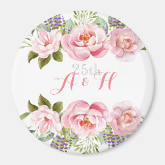 Elegante Rosa Blumenreath Monogram, 25. Hochzeit Magnet