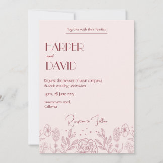 Elegante rosa Blumenstrauß Einladung zur Hochzeit