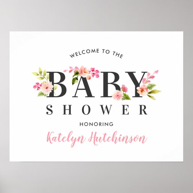 Elegante rosa Blumenwasser-Aquarell Kinderdusche W Poster (Vorne)