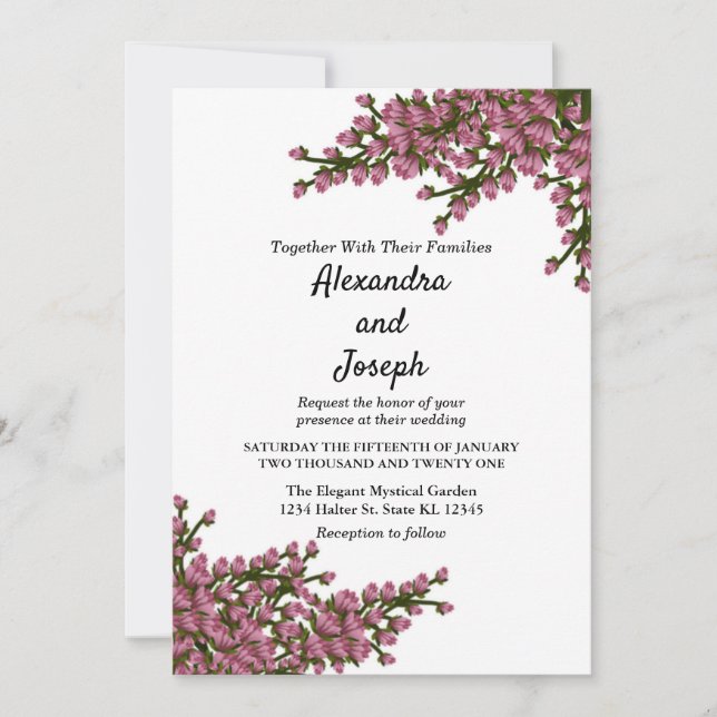 Elegante rosa Blumenwasser Botanische Hochzeit Ankündigung (Vorderseite)