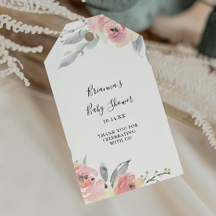 Elegante Rosa Blush Bloral Baby Dusche Geschenkanhänger