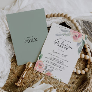 Elegante Rosa Blush Bloral Graduation Party Einladung