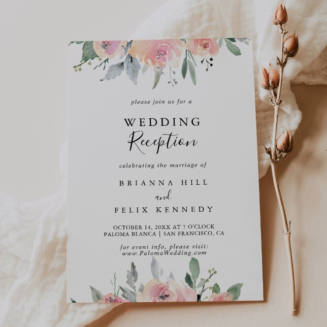 Elegante Rosa Blush Bloral Hochzeitsempfang Einladung (Von Creator hochgeladen)