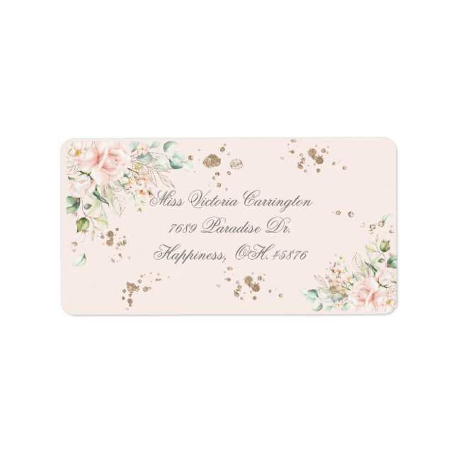 Elegante Rosa Blush Bloral Name Rücksendeadresse Adressaufkleber (Vorne)