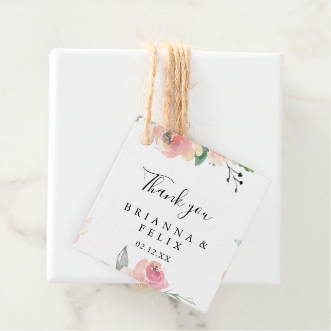 Elegante Rosa Blush Bloral Wedding Geschenkanhänger (Beispiel)