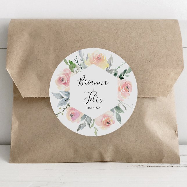 Elegante Rosa Blush Bloral Wedding Umschlag Aufkle Quadratischer Aufkleber (Von Creator hochgeladen)