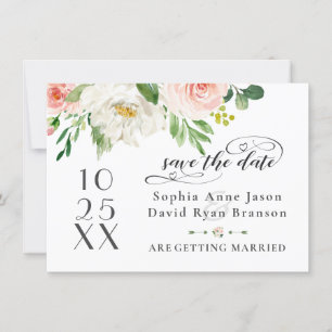 Elegante rosa Blush Blumen Hochzeit Handschrift Save The Date