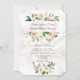 Elegante Rosa Blush Cream Blume Marmorhochzeit Einladung