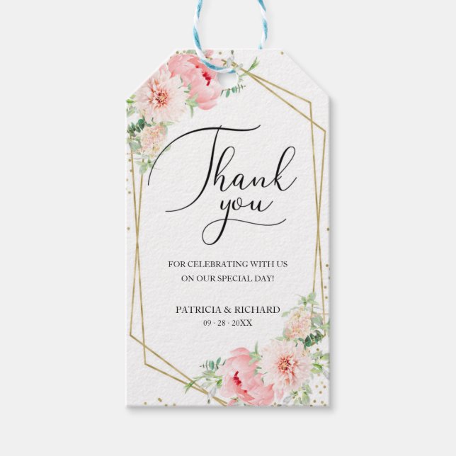Elegante Rosa Blush Floral Wedding Vielen Dank Geschenkanhänger (Vorderseite)