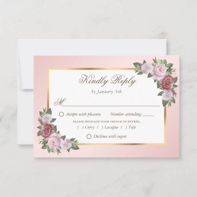 Elegante Rosa Blush Gold Wedding RSVP Cards (Vorderseite)