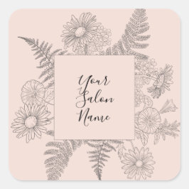 Elegante Rosa Blush Line Gezeichnet Blume Blumenmu Quadratischer Aufkleber