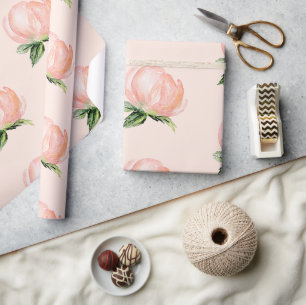 Elegante rosa Blush Peach Floral Wassercolor Hochz Geschenkpapier
