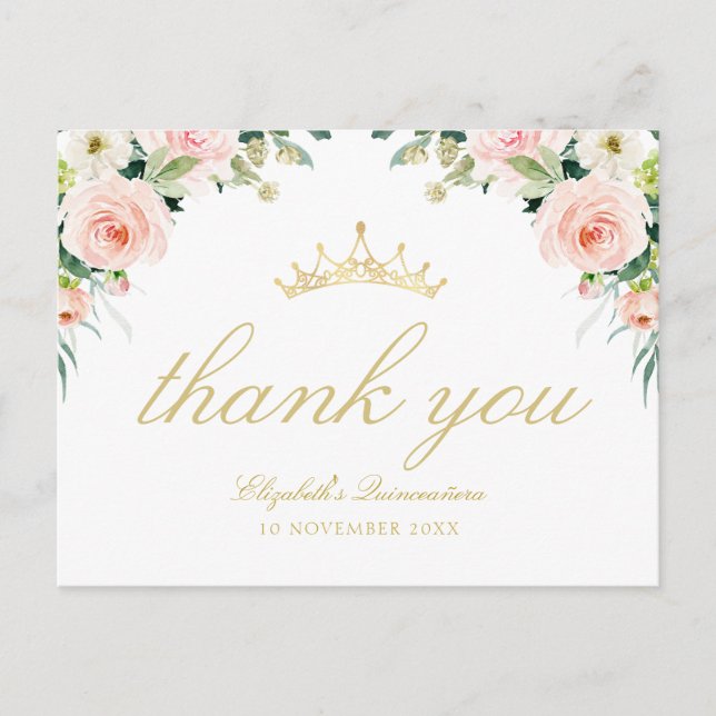 elegante rosa blush quinceanera Dank Karte (Vorderseite)