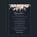 Elegante Rosa Blush Wedding Kissing Menu Game Card<br><div class="desc">Diese elegante rosa,  blaue Hochzeitskissingkarte eignet sich perfekt für einen modernen Hochzeitsempfang. Das Design besteht aus handgezeichnet,  rosa,  blüten Rose und Pfannkuchen mit grünen und grauen Blätter im dunkelblauen Hintergrund und inspiriere die natürliche Schönheit.</div>