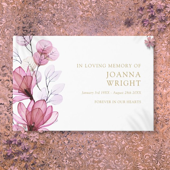 Elegante rosa Blüte auf Beerdigung des Gedächtniss Gästebuch (Elegant Pink Floral In Loving Memory Funeral Guest Book)