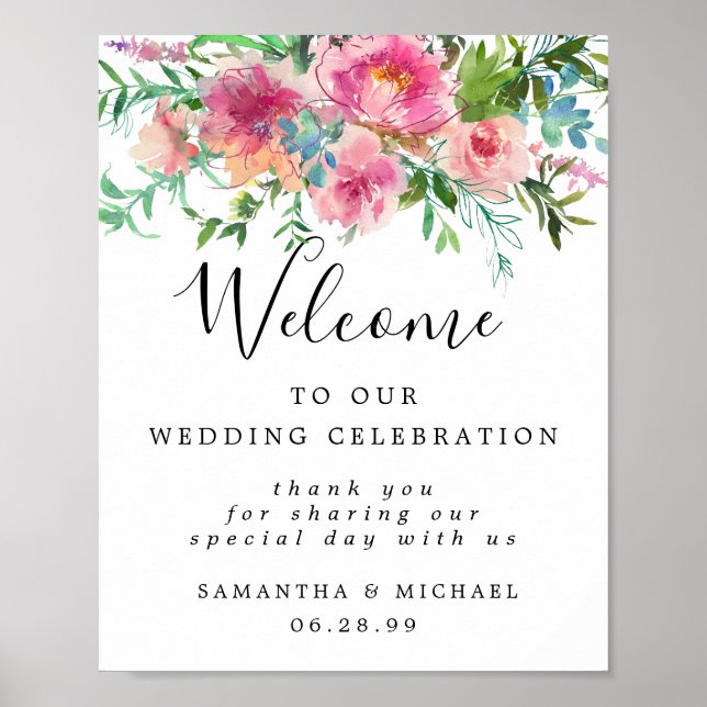 Elegante rosa Blüte Herzlich willkommen auf unsere Poster (Vorne)