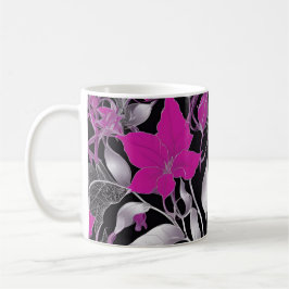 Elegante rosa Blüte mit silbernen Blätter Kaffeetasse