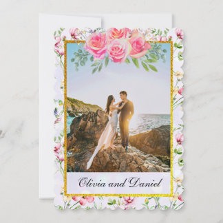Elegante rosa Blüten Aquarell Hochzeit Einladung