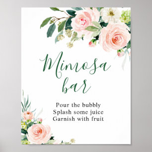 Elegante rosa Blüten Mimosa Bar Hochzeitsschild Poster