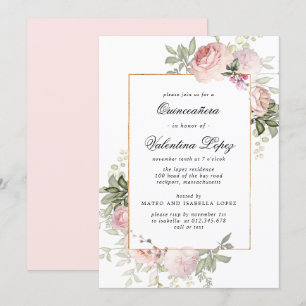 Elegante Rosa Blütenfarben Quinceanera Einladung