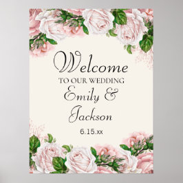 Elegante Rosa Blütenflora auf Cremehochzeit Poster