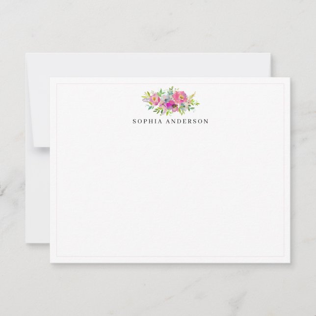 Elegante Rosa Blütengrün Botanische Girly Mitteilungskarte (Vorderseite)
