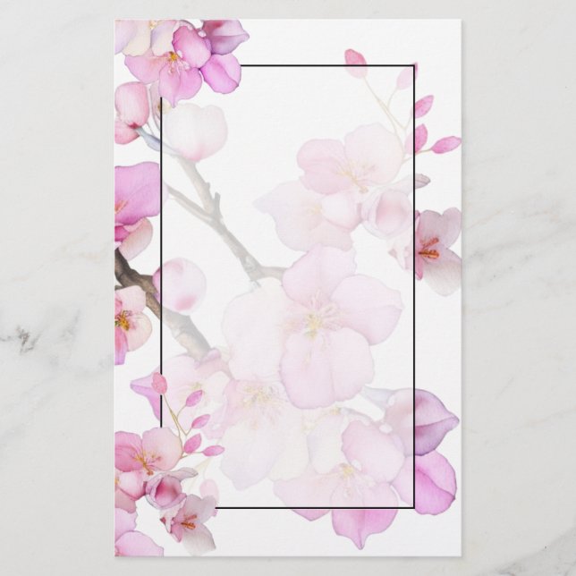 Elegante Rosa Blütenkirschblüten Briefpapier (Vorderseite)
