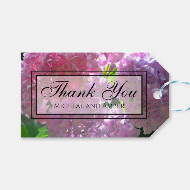 Elegante Rosa Boho Blumen Blume Hydrangeas Geschenkanhänger (Vorderseite (Horizontal))