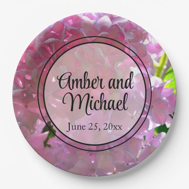 Elegante Rosa Boho Blumen Blume Hydrangeas Pappteller (Vorderseite)