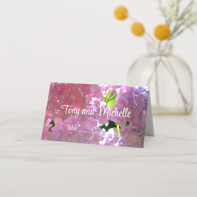 Elegante Rosa Boho Blumen Blume Hydrangeas Platzkarte (Vorderseite)