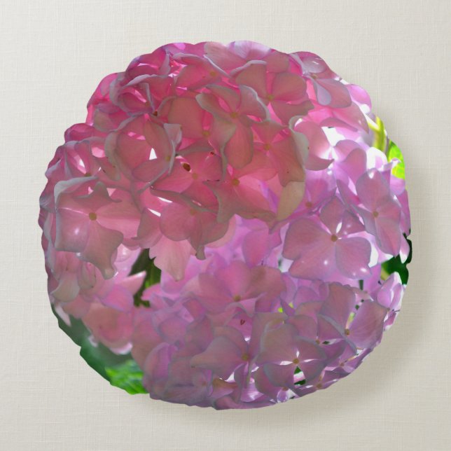 Elegante Rosa Boho Blumen Blume Hydrangeas Rundes Kissen (Vorderseite)
