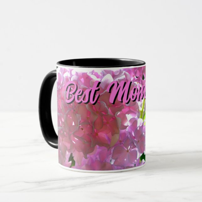 Elegante Rosa Boho Blumen Blume Hydrangeas Tasse (Vorderseite Links)