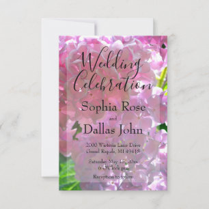 Elegante Rosa Boho Blüten Hydrangeas Hochzeit Einladung