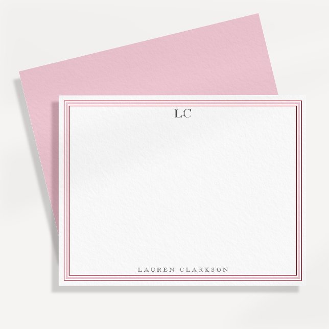 Elegante rosa Border Monogram Stationery Note Card Einladung (Von Creator hochgeladen)