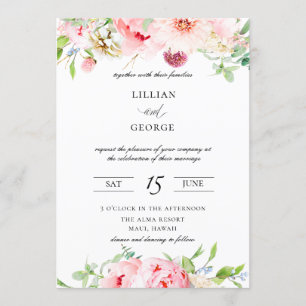 Elegante Rosa Botanische Hochzeit Einladung