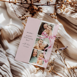 Elegante Rosa Bow 3 Foto Mütter Tageskarte Feiertagskarte