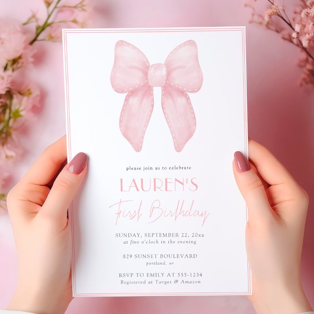 Elegante Rosa Bow Girl Einladung (Von Creator hochgeladen)