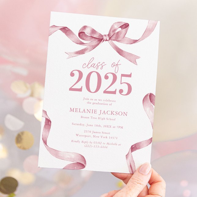 Elegante rosa Bow Graduation Party Einladung (Von Creator hochgeladen)