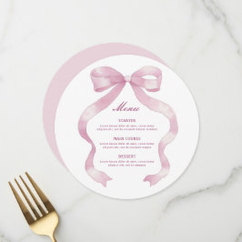 Elegante Rosa Bow Round Menükarte