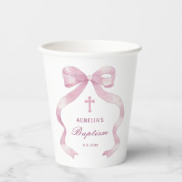 Elegante rosa Bow-Taufe Pappbecher