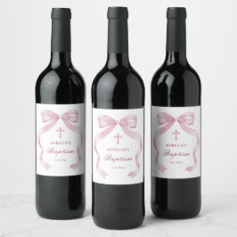 Elegante rosa Bow-Taufe Weinetikett