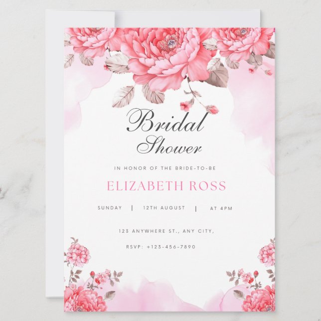 Elegante rosa Bridal Dusche Einladung (Vorderseite)