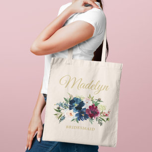 Elegante Rosa-Burgunder-Blumen-Brautjungfern-Name Tragetasche