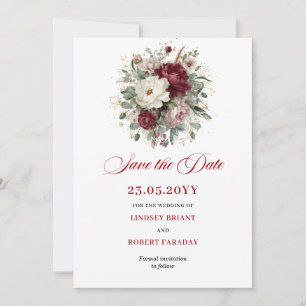 Elegante Rosa-Burgunder Florale Save-The-Date-Kart Save The Date