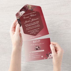 Elegante rosa burgunderrote floral Aquarell-Hochze All In One Einladung