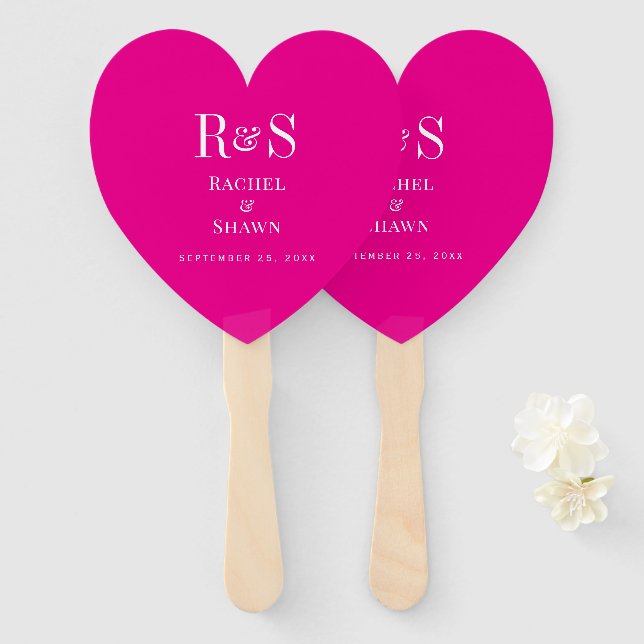 Elegante Rosa Chic Moderne Monogram Wedding Fächer (Vorne und Hinten)