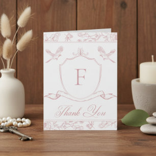 Elegante Rosa Chinoiserie Bird & Wappen Wedding Dankeskarte